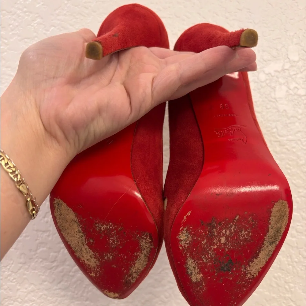 Christian Louboutin Moira 120 Red Heels with Intricate Cutouts - Picture 7 of 8